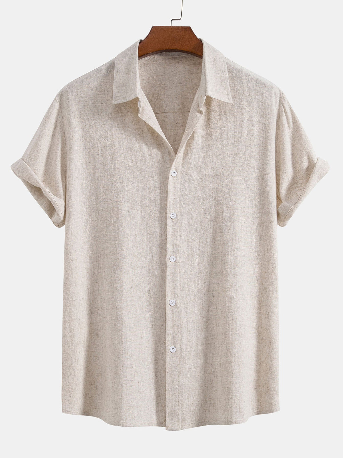 Kurzarmhemd aus Leinenmischung in hellem Beige mit meliertem Leinenlook, Vorderansicht