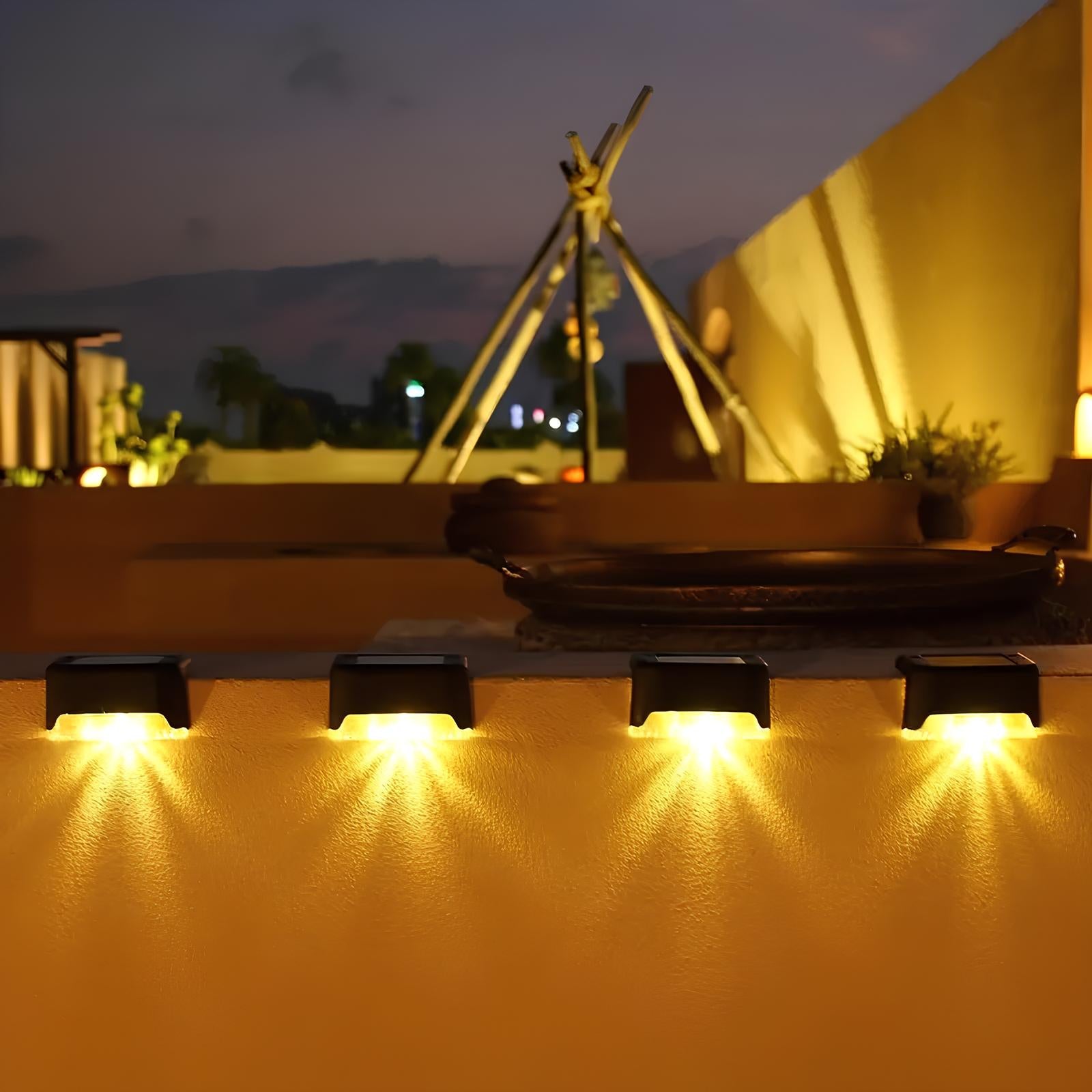 Solarlampen für Außenbereich, warmweißes LED-Licht, Wandmontage, energiesparend, wetterfest.