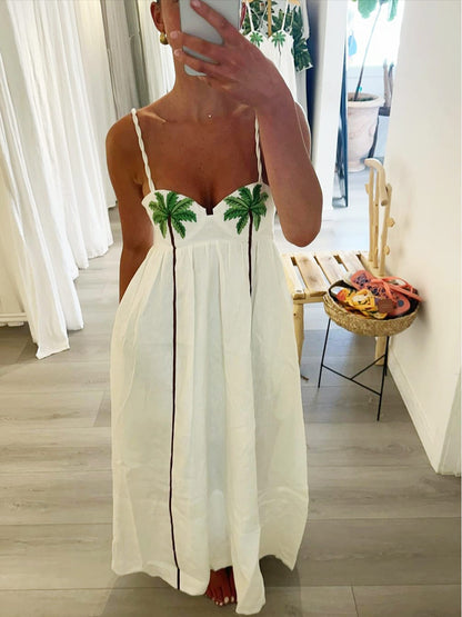 Trendiges Trägerkleid mit tropischem Palmenprint – Estelle