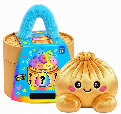 Glänzender goldener Plüschknödel aus samtigem Stoff neben der Dämpferkorb-Box mit blauem Griff 6