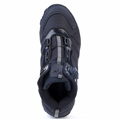 Schwarzer Herren-Wanderschuh, robustes Design, rutschfeste Sohle, ideal für Outdoor-Aktivitäten.
