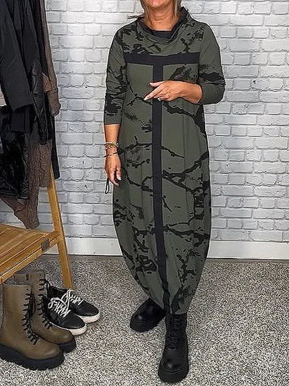 Herbstliches Kleid mit langen Ärmeln und Retro-Muster – Livienne