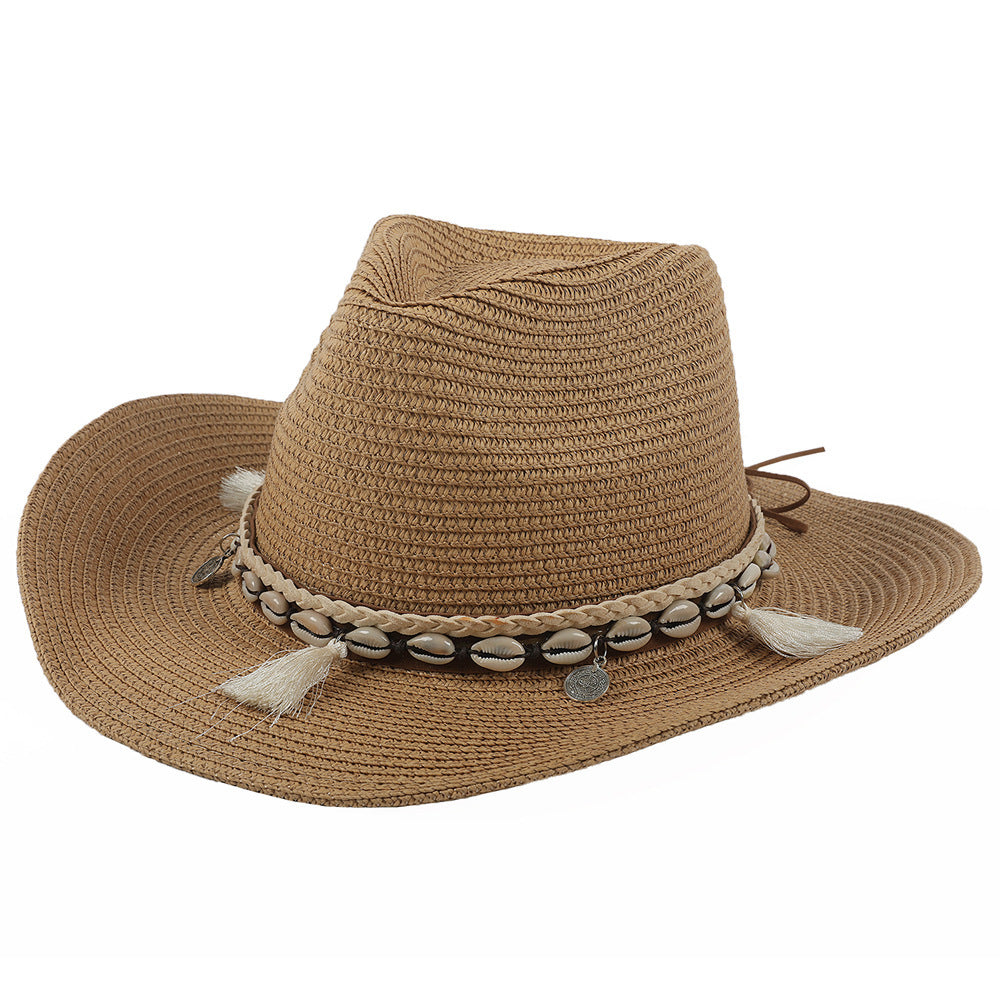 Leichter Sommerhut mit Muscheln und Quasten – Jasmine