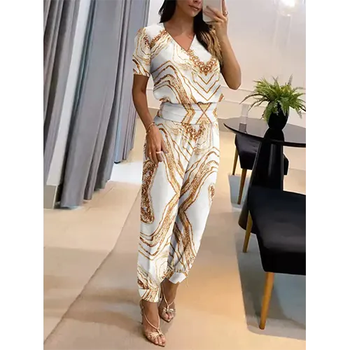 Trendiger Damen Jumpsuit mit Kurzarm & weitem Bein – Alina
