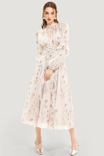 Herbstkleid mit Blumenmuster und Faltenrock – Alina