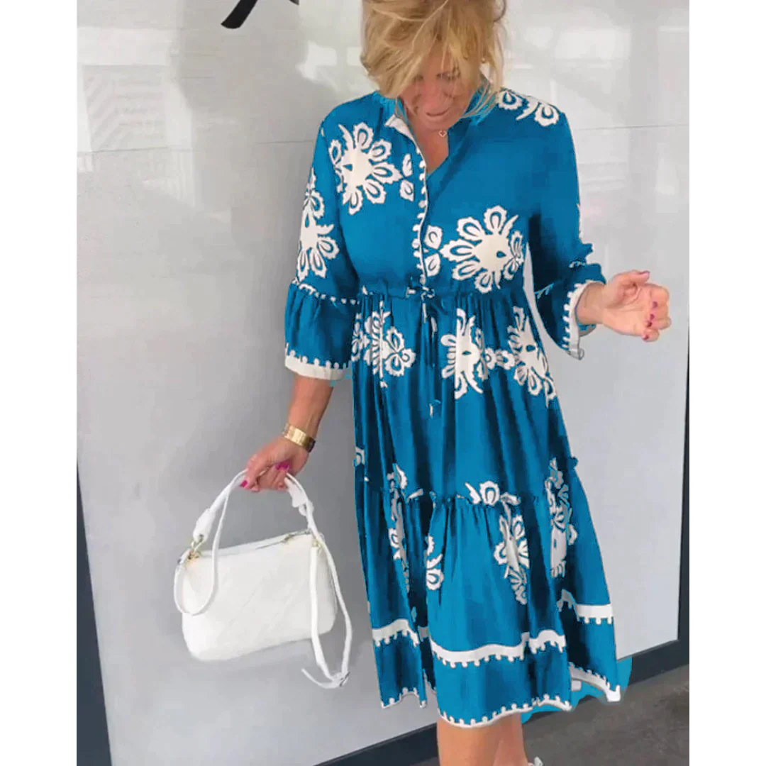 Trendiges Herbstkleid mit Blumenmuster und 3/4-Ärmeln – Elin