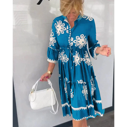 Trendiges Herbstkleid mit Blumenmuster und 3/4-Ärmeln – Elin