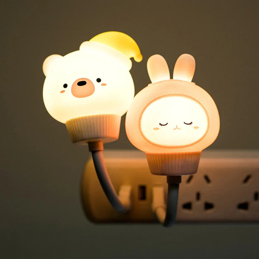 Nachtlicht Kinderzimmer, Bär und Hase Design, LED, warmweiß, Steckdose, energiesparend.