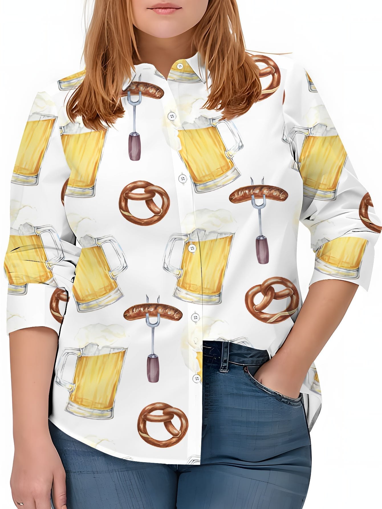 Damen Plus Size Bluse mit All-Over-Print – Greta Oktoberfest 2026