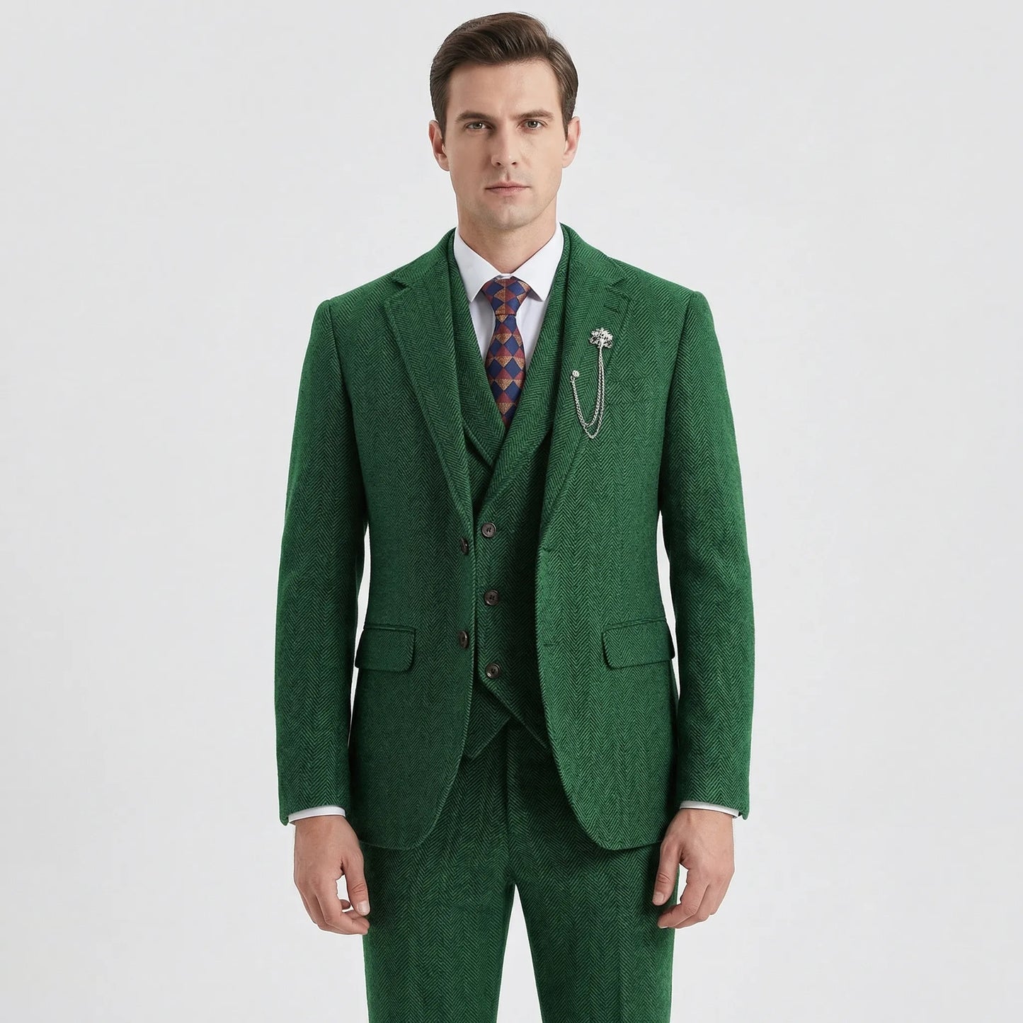 3-Piece Herringbone Patterned Suit - Leonard