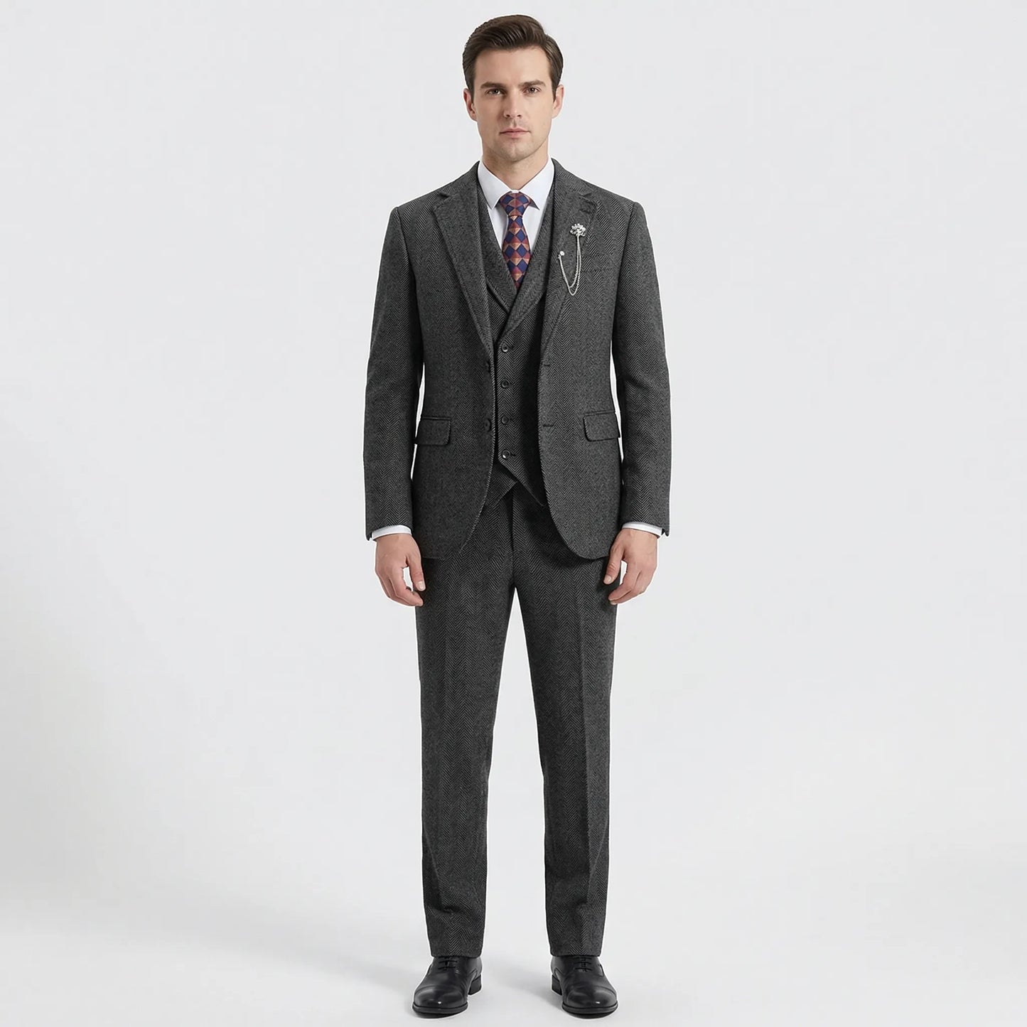 3-Piece Herringbone Patterned Suit - Leonard