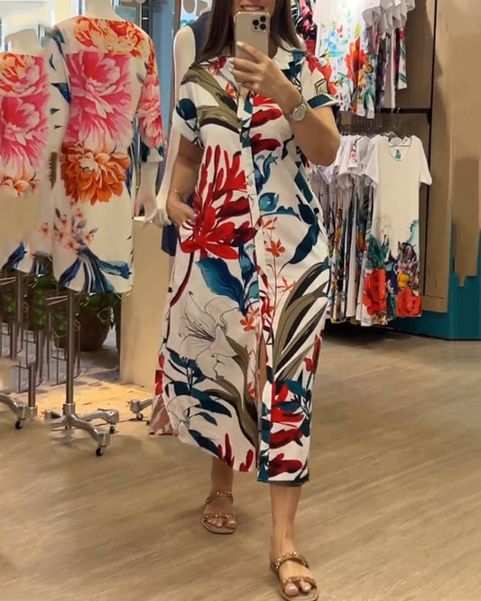 Trendiges Sommerkleid mit Print & Hemdkragen – Flora