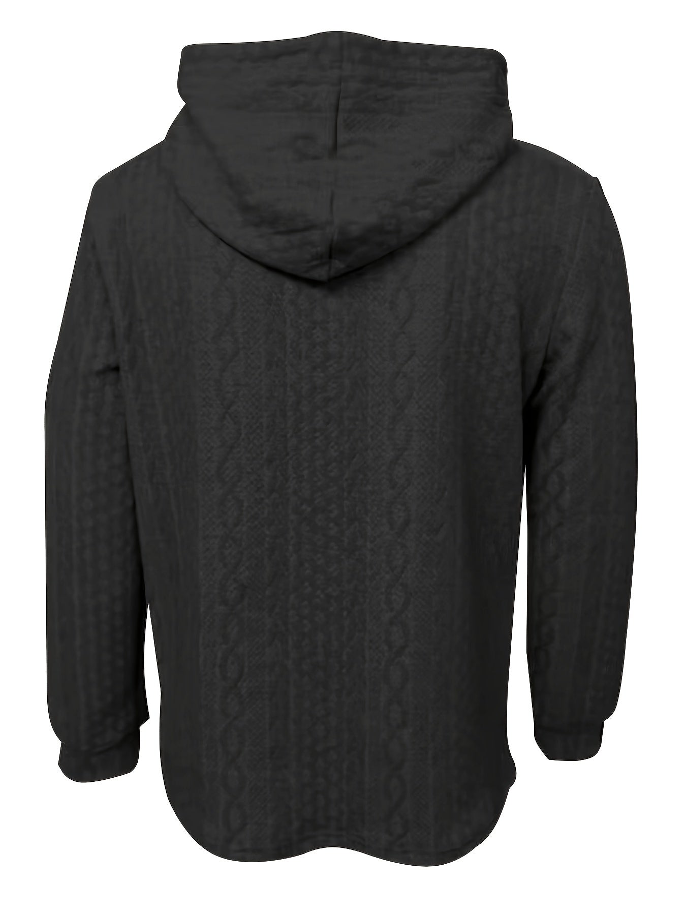 Schwarzer Kapuzenpullover, Herrenmode, Strickmuster, Freizeitkleidung, Rückansicht