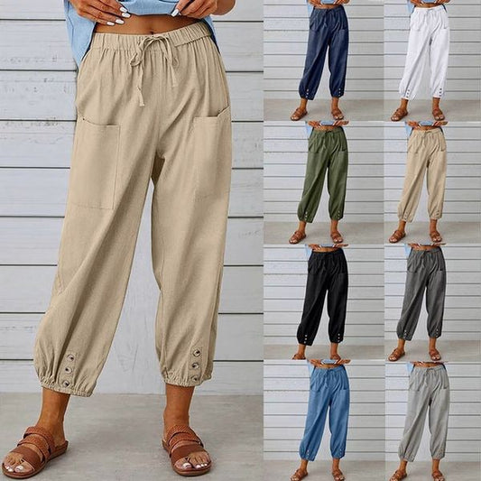 Leichte Herbst-Leinenhose mit Kordelzug & weitem Schnitt – Mira