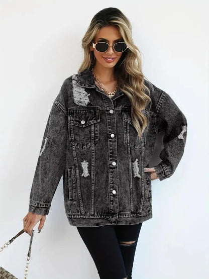 Wasserfeste & Gefütterte Oversized Damen Jeansjacke mit Kapuze – Herbstzauber Talia