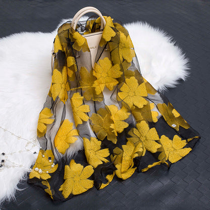 Herbstlicher Damen Seidenschal mit Blumenmuster und Cut-out-Design – Fiora (1+1 GRATIS)