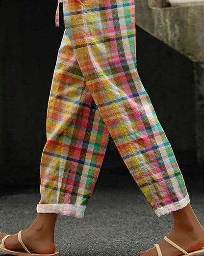 Damenhose im Vintage-Karomuster mit mittlerer Taille – Aveline