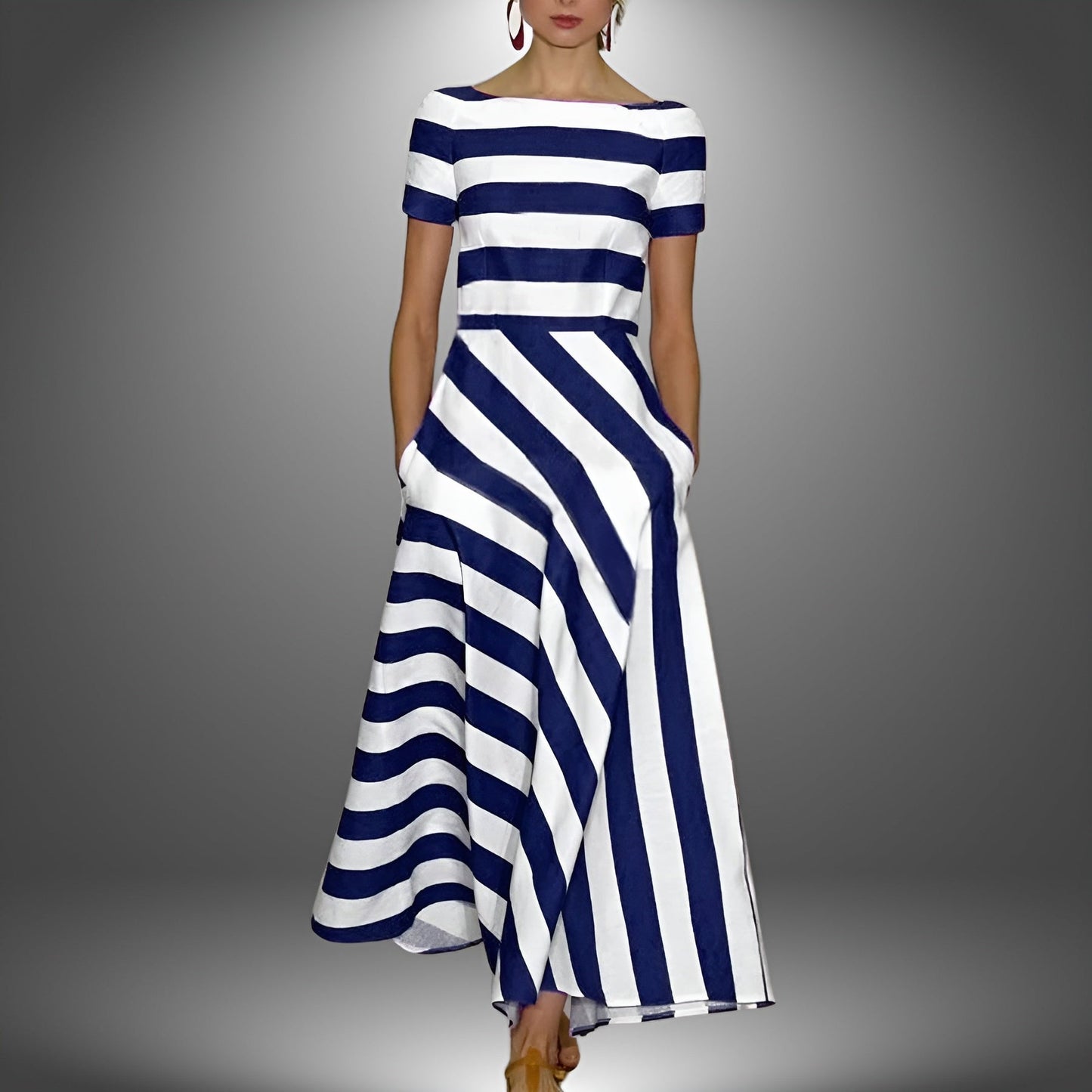 Gestreiftes & Stylishes Maxikleid mit kurzen Ärmeln – Noemi
