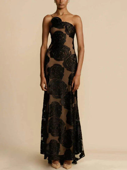 Schulterfreies Maxikleid mit Jacquardmuster – Maila