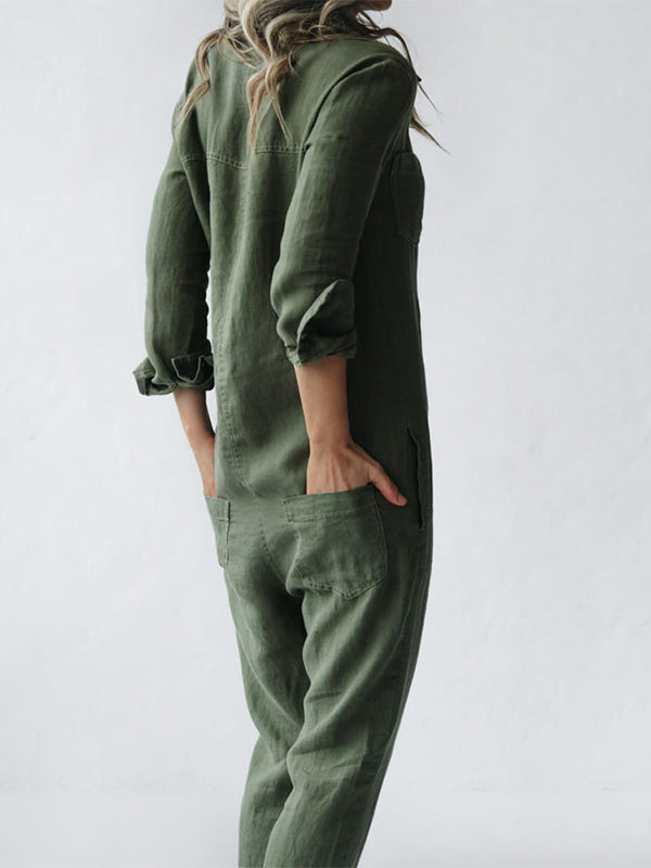 Herbstlicher Lässiger Jumpsuit – Liv | 100% Baumwolle, mit praktischen Taschen