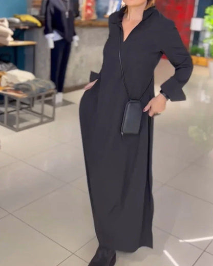 Lange Loose Herbstkleid mit Seitenschlitz - Noémie