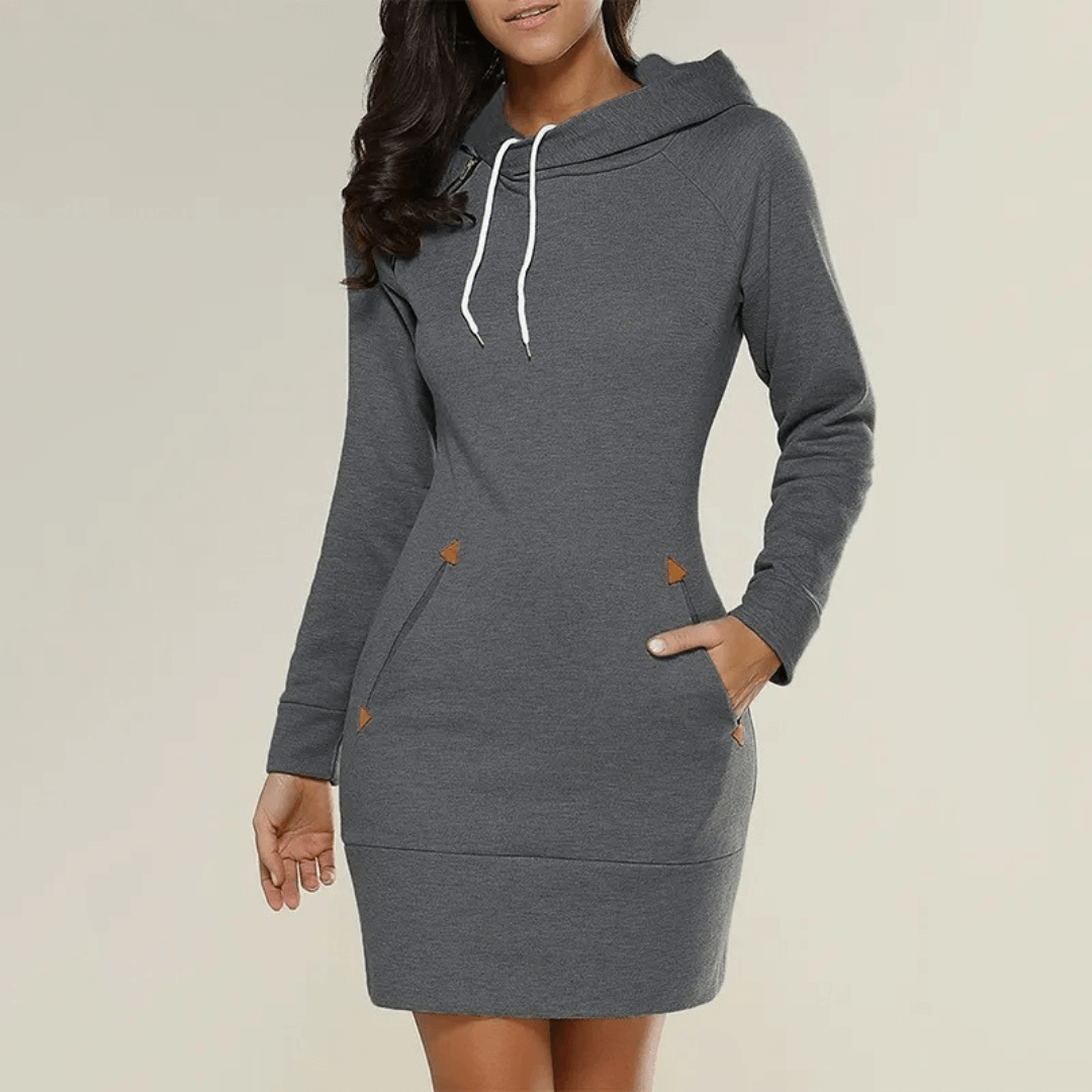 Herbstliches Kapuzen-Sweatkleid mit Taschen – Isabella