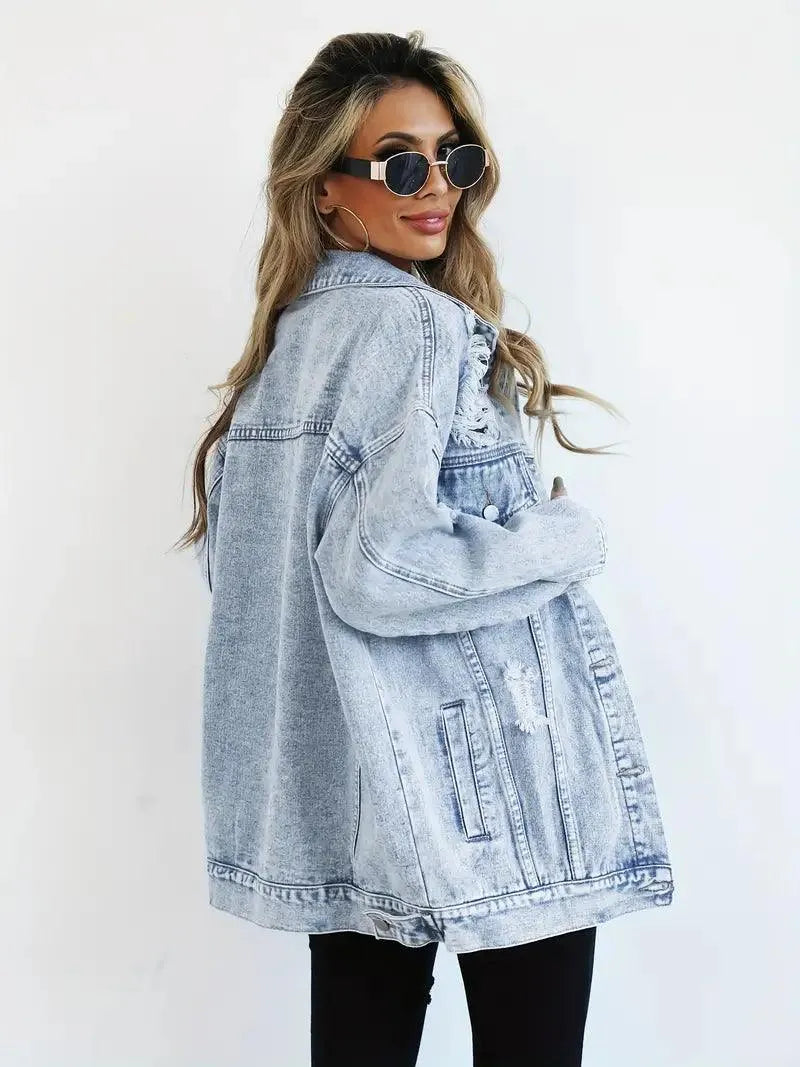Wasserfeste & Gefütterte Oversized Damen Jeansjacke mit Kapuze – Herbstzauber Talia
