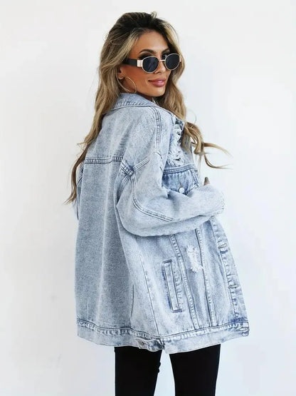 Wasserfeste & Gefütterte Oversized Damen Jeansjacke mit Kapuze – Herbstzauber Talia