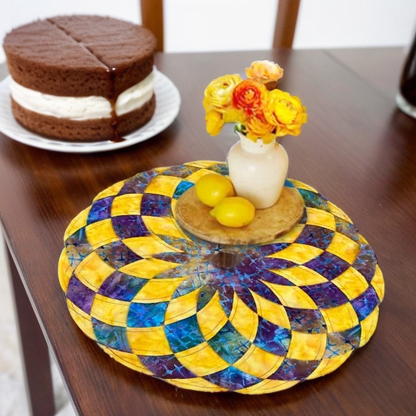 Nähvorlagen für Stoff-Tischsets, rundes Patchwork-Tischset in Gelb, Blau und Lila