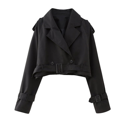 Herbstlicher Trendiger Kurzer Damen-Trenchcoat mit Gürtel – Amelie