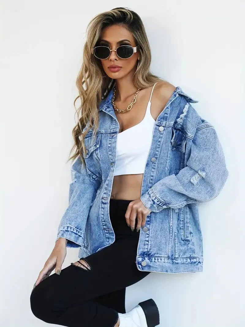 Wasserfeste & Gefütterte Oversized Damen Jeansjacke mit Kapuze – Herbstzauber Talia