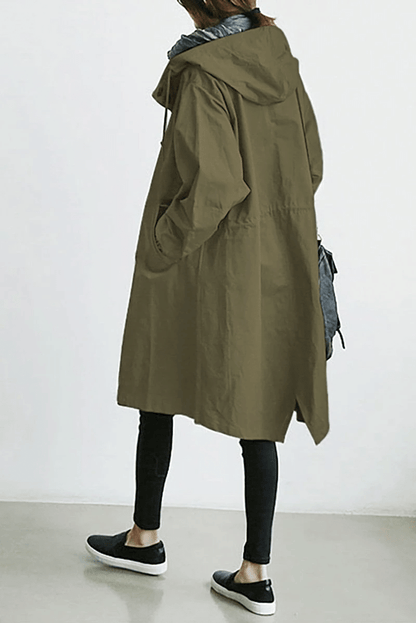 Damen-Kapuzenmantel, olivgrün, lässig, wasserabweisend, ideal für Herbstmode, Outdoor.