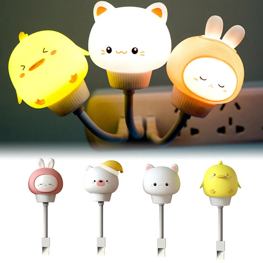 Nachtlicht Set Tiermotive LED, Katze, Hase, Küken, Kinderzimmer, USB, energiesparend