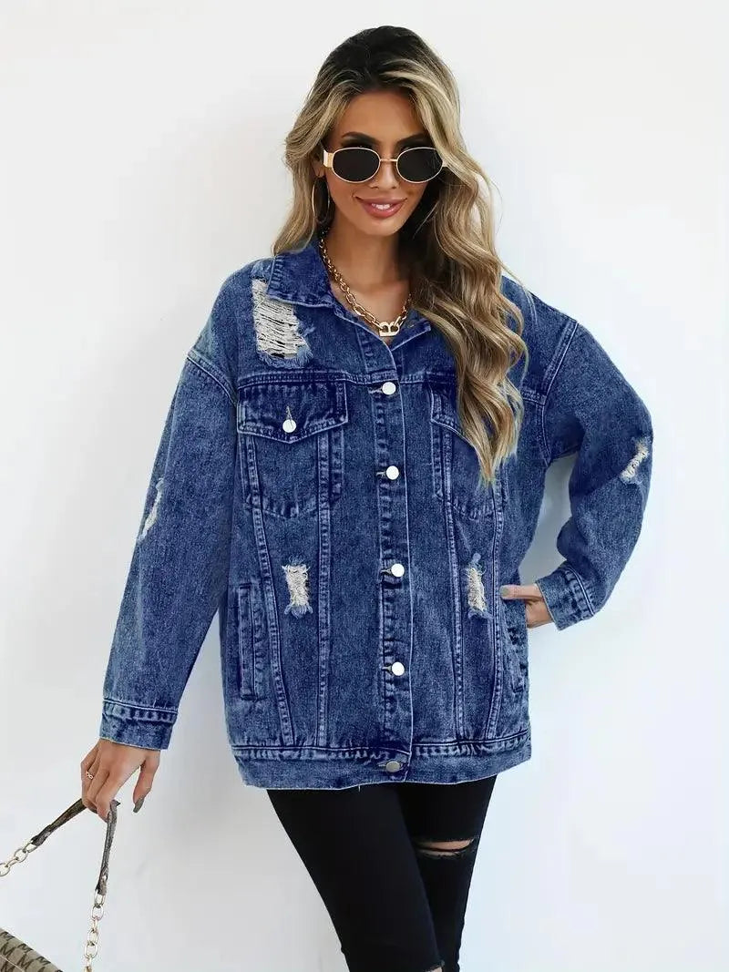 Wasserfeste & Gefütterte Oversized Damen Jeansjacke mit Kapuze – Herbstzauber Talia