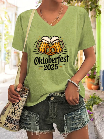 Damen Plus Size V-Ausschnitt T-Shirt mit Grafikprint – Anneliese Oktoberfest 2026