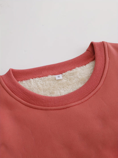 Rosa Pullover mit Fleecefutter, Rundhalsausschnitt, Damenmode, Winterkleidung, Größe S.
