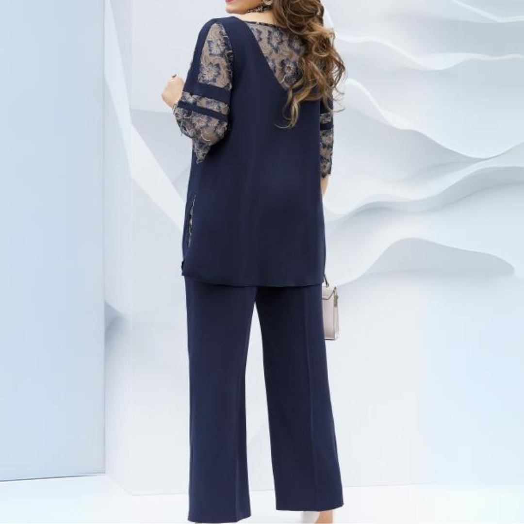 Zweiteiliges Damen-Set im Herbst-Dunkelblau – Isaline