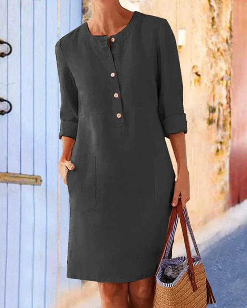 Elegantes Herbstkleid mit Knopfleiste – Allegra