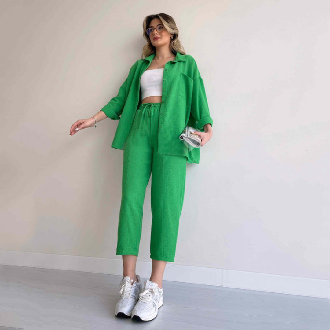 Leichte Damen Leinen-Zweiteiler – Camille Herbstzauber Edition