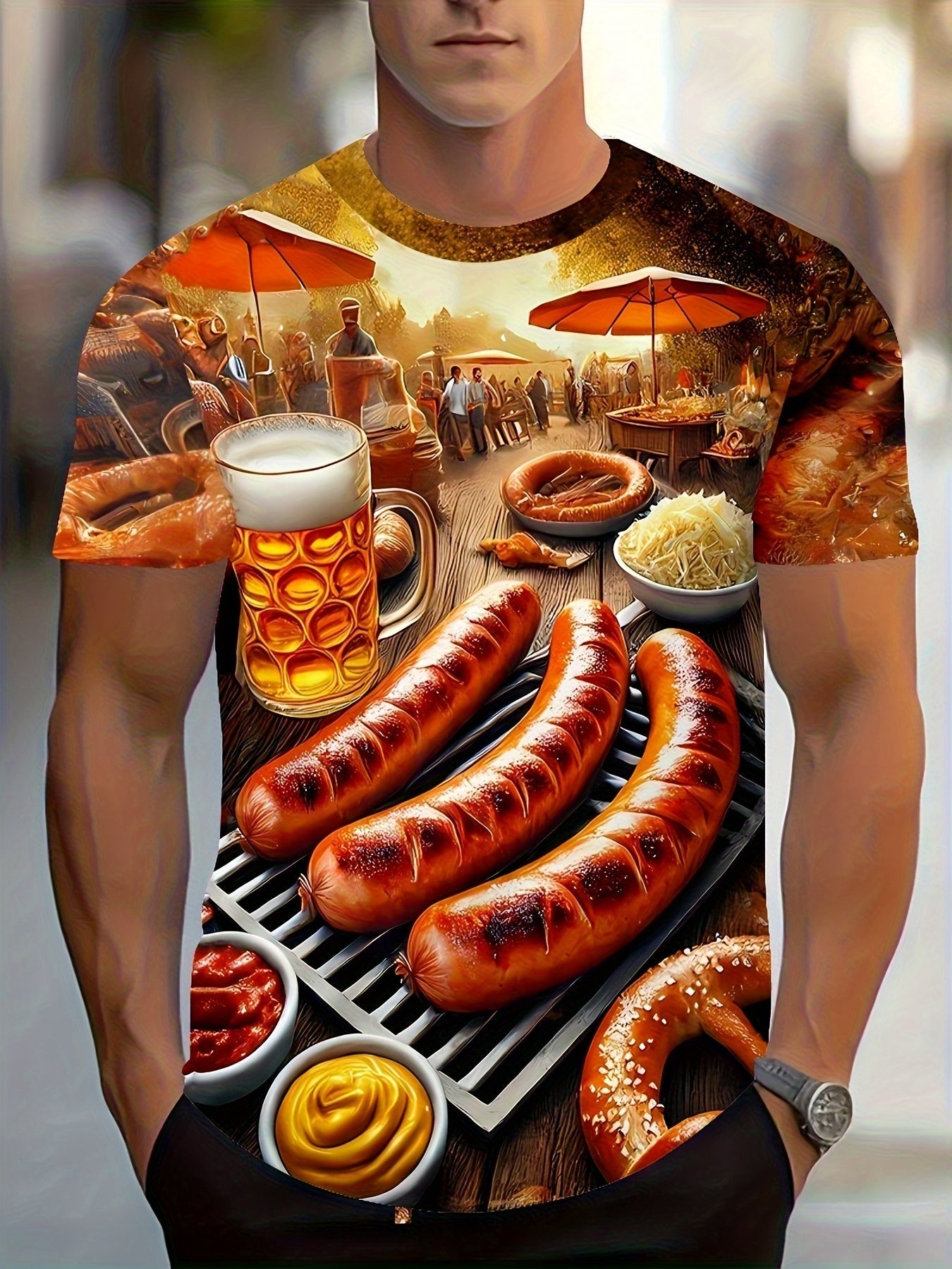Herren Kurzarm T-Shirt mit BBQ- & Bier-Print – Karl Oktoberfest 2026