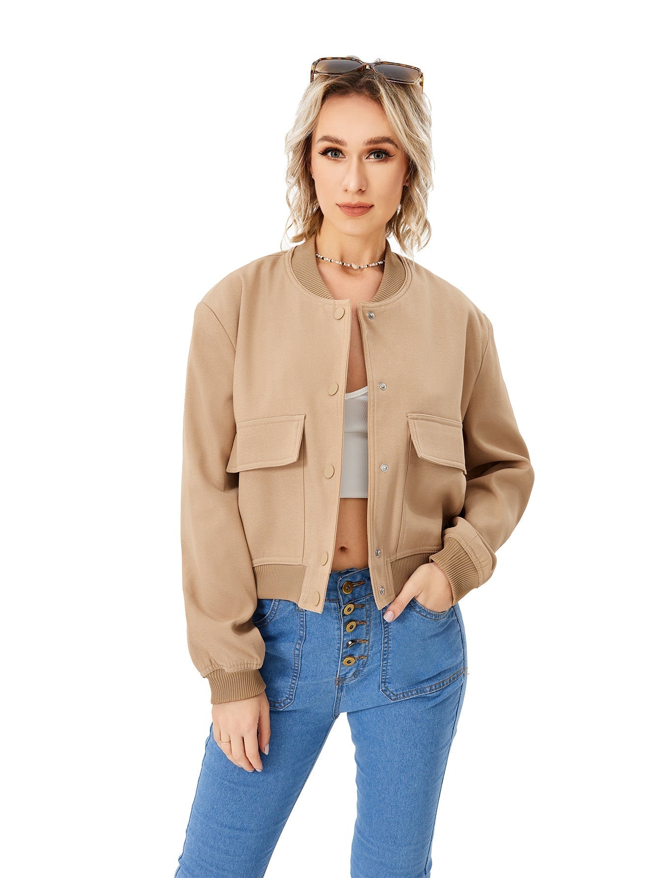 Leichte Damen-Bomberjacke mit Knopfverschluss – Mira Herbstedition