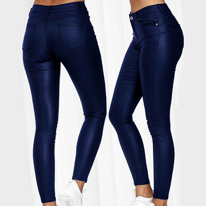 Leder-Stretchhose mit hohem Bund – Raffaela