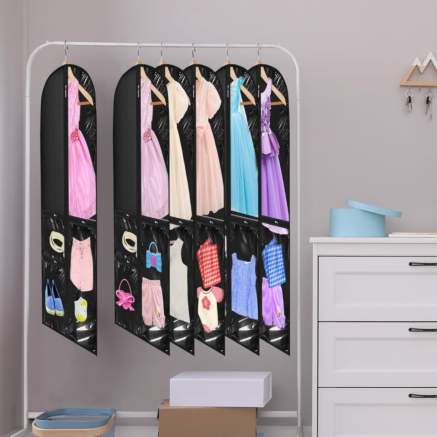 Tanz- und Kostüm-Kleidersack Set – 5er-Pack mit Durchsichtigen Taschen und Faltlasche (Kaufe 1, Erhalte 1 GRATIS)