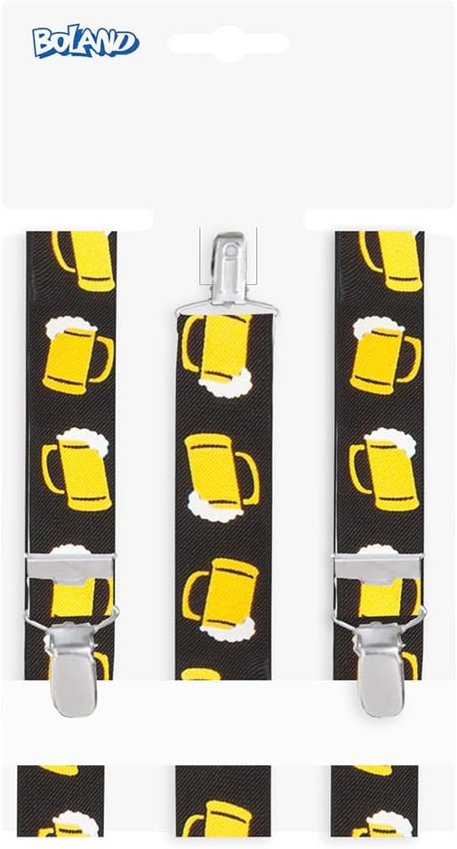 Trachten-Hosenträger schwarz mit Bierkrug-Motiv – ProstClip Oktoberfest 2026