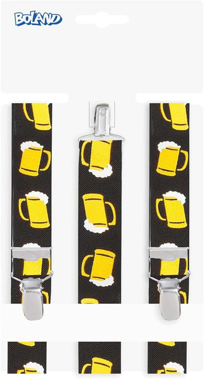 Trachten-Hosenträger schwarz mit Bierkrug-Motiv – ProstClip Oktoberfest 2026
