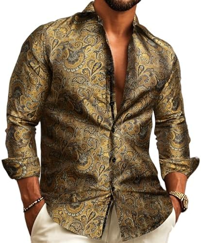 Herrenhemd mit goldbraunem Paisley-Jacquardmuster in Beige- und Schwarztönen, another view.