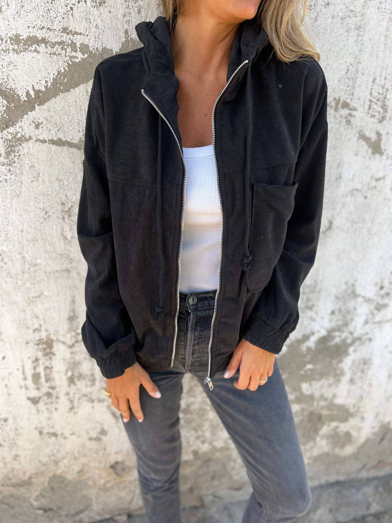 Damen Herbst-Freizeitjacke mit Kapuze und Reißverschluss – Liana
