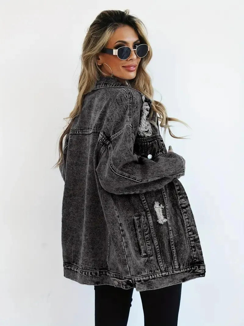 Wasserfeste & Gefütterte Oversized Damen Jeansjacke mit Kapuze – Herbstzauber Talia