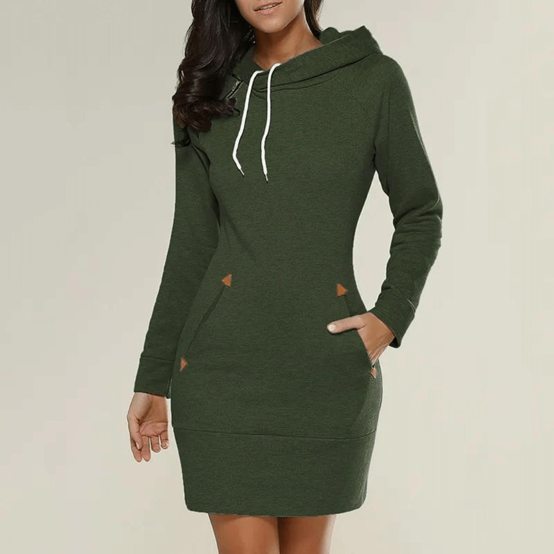 Herbstliches Kapuzen-Sweatkleid mit Taschen – Isabella