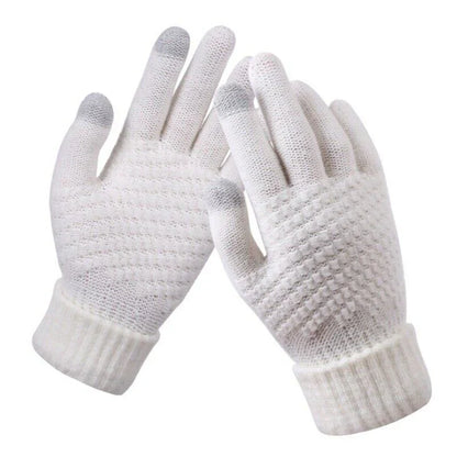 Weiße gestrickte Touchscreen-Handschuhe, rutschfest, für Winter, Unisex.